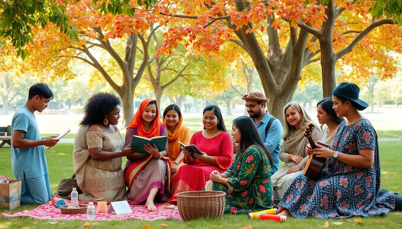 diverse group celebrating the tradition of Annemonalo in a park.